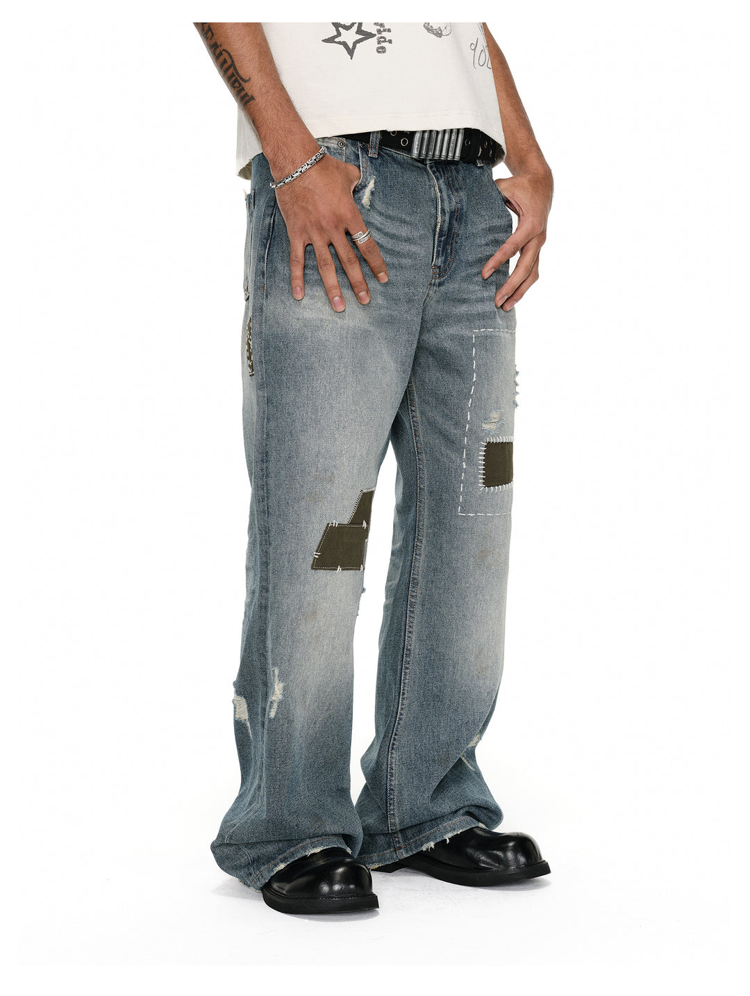 ANTIDOTE Washed Patched Jeans | Face 3 Face