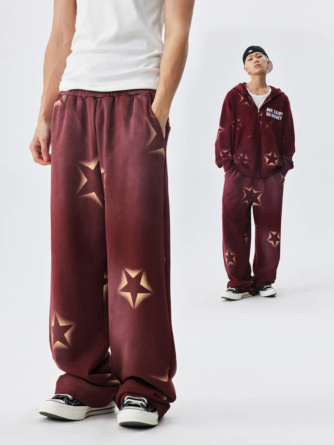 MEDM All Over Star Print Washed Sweatpants | Face 3 Face