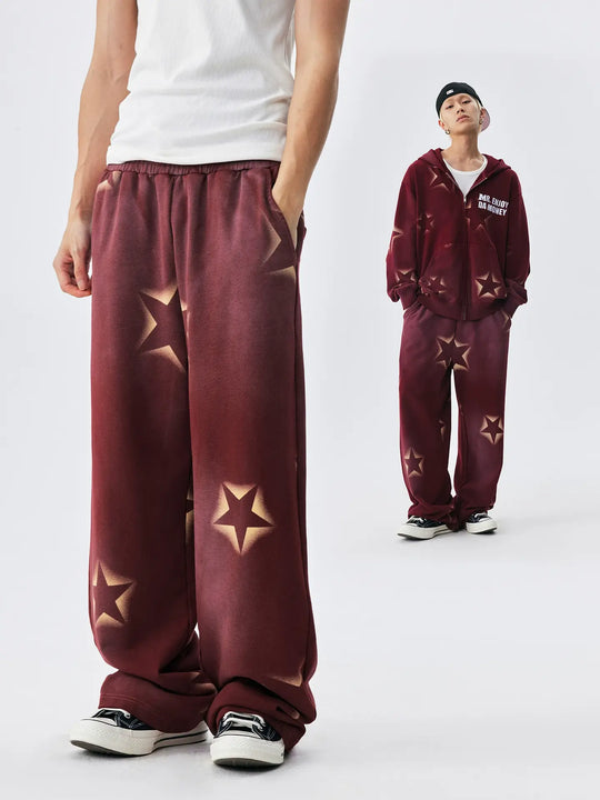 MEDM All Over Star Print Washed Sweatpants | Face 3 Face