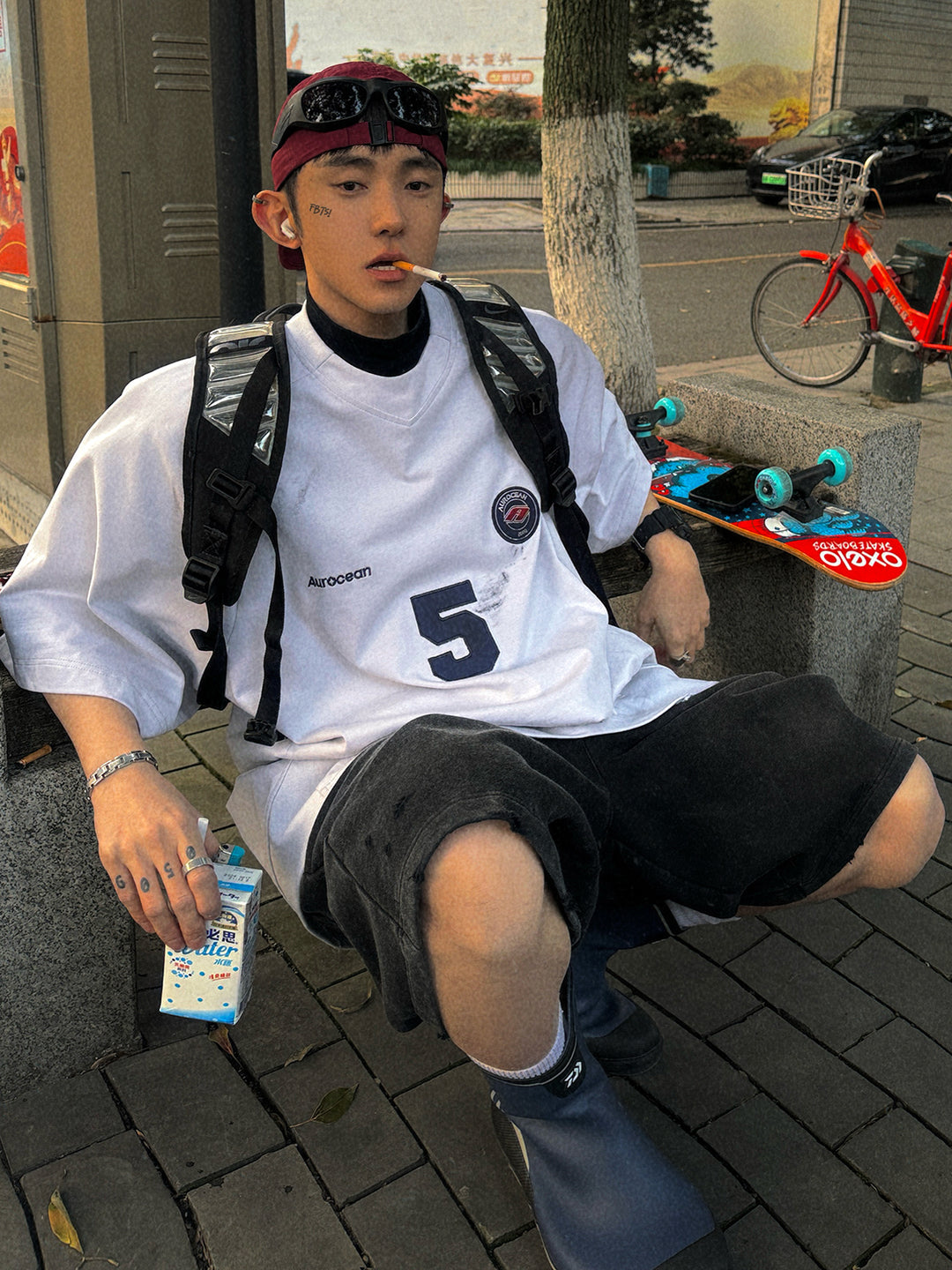 Aurocean Dirty Dye Aged Vintage Patch Embroidered Soccer Jersey Tee | Face 3 Face