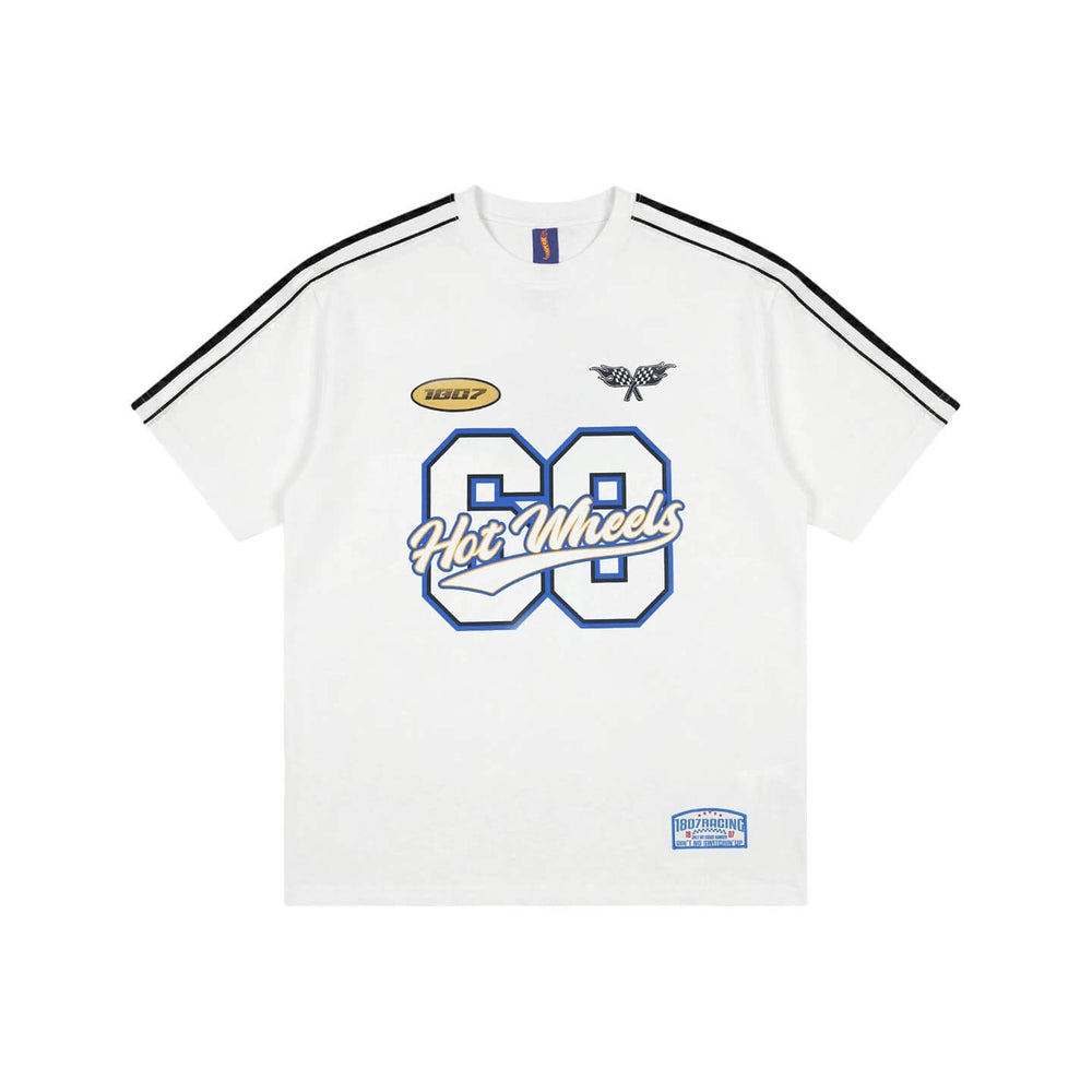 1807 Hot Wheels Racing Print Patch Stripe Sleeve Short Sleeve Tee | Face 3 Face