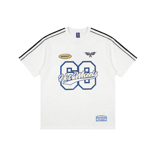 1807 Hot Wheels Racing Print Patch Stripe Sleeve Short Sleeve Tee | Face 3 Face