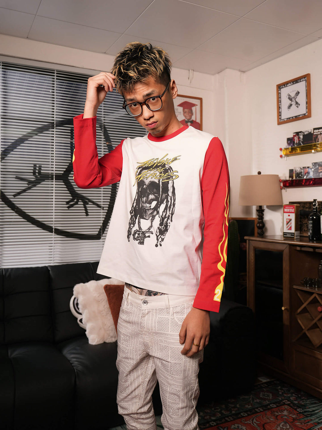 TGFCLUB Skull Print Color Block Slim Fit Long Sleeve Tee | Face 3 Face