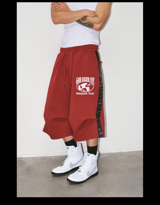 NOVACAM Flocked Print 3D Side Stripe Baggy Sweat Shorts | Face 3 Face