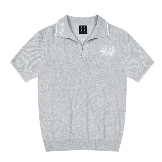 MEDM Rose Embroidered Waffle Knit Polo | Face 3 Face