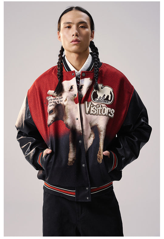 Remedy Sheep Full Print Pearl Embroidered Varsity Jacket | Face 3 Face
