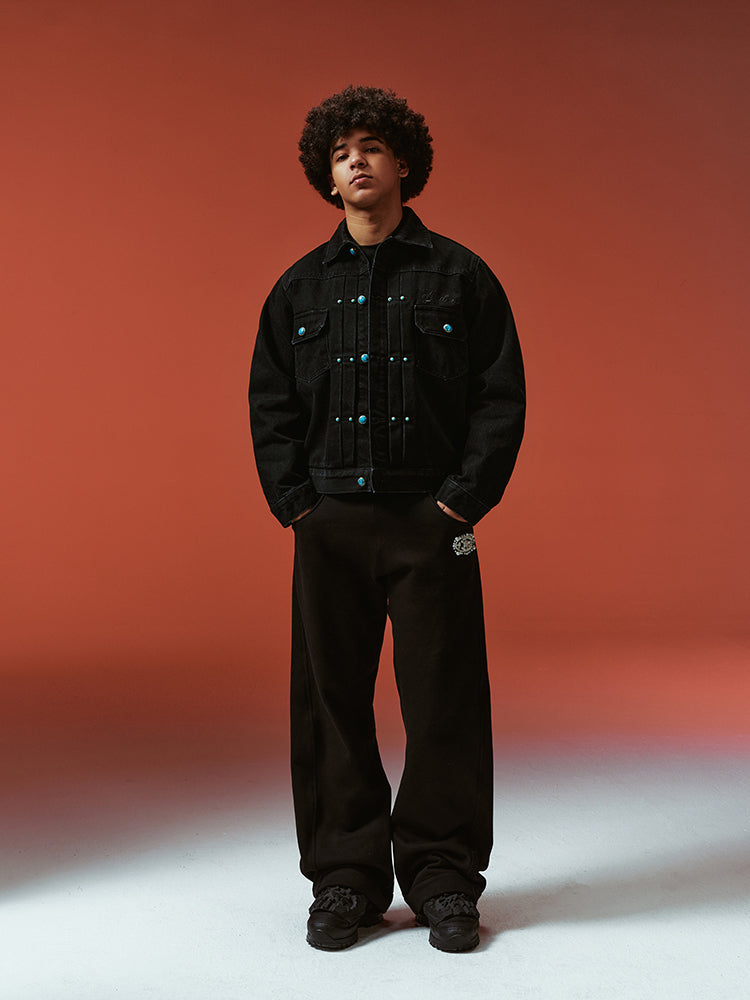 YADcrew Turquoise Pleated Type II Denim Jacket | Face 3 Face