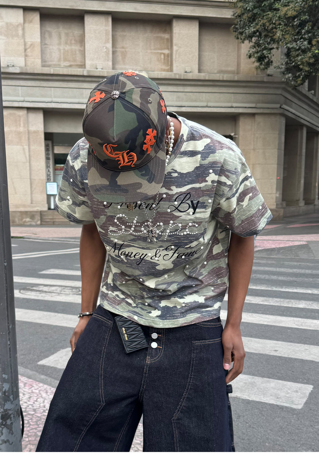 STEEPC Aged Forest Camo Pearl Embellished Print Tee | Face 3 Face
