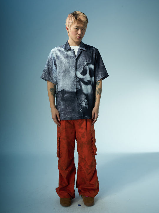 EVILKNIGHT(EK) Full-Print Graffiti Portrait Cuban Shirt | Face 3 Face