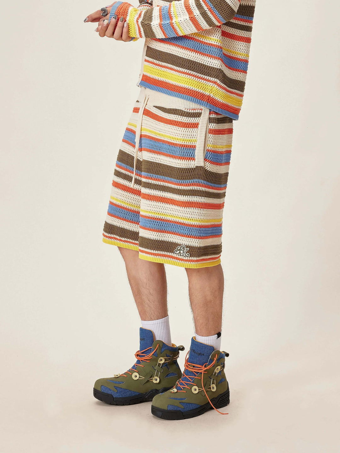 EVILKNIGHT(EK) Multicolor Striped Knit Shorts | Face 3 Face