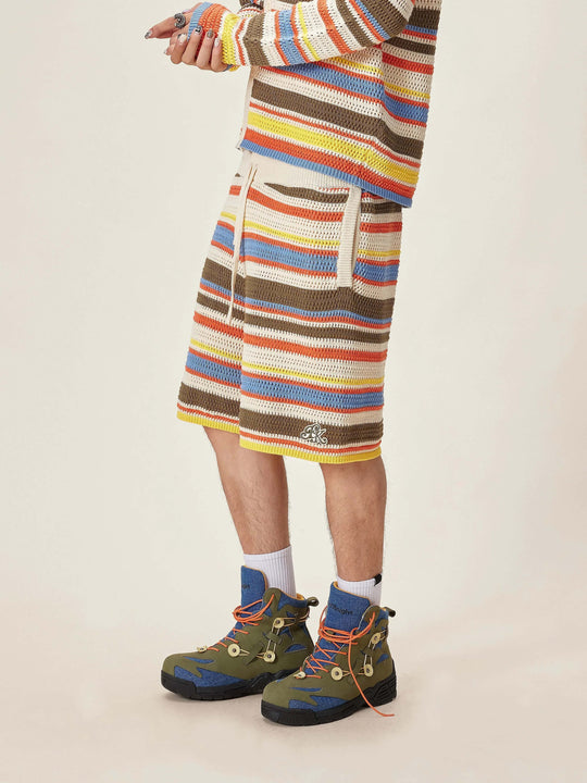 EVILKNIGHT(EK) Multicolor Striped Knit Shorts | Face 3 Face