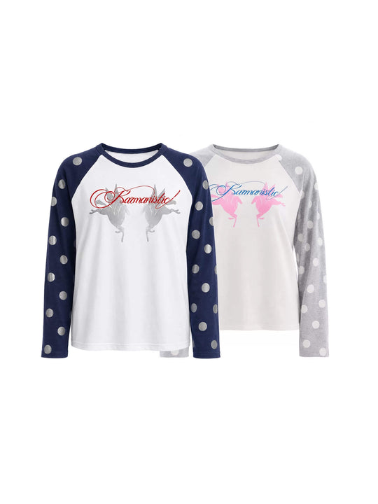 KARMANISTIC Pegasus Print Dot Sleeve Raglan Long Sleeve Tee | Face 3 Face