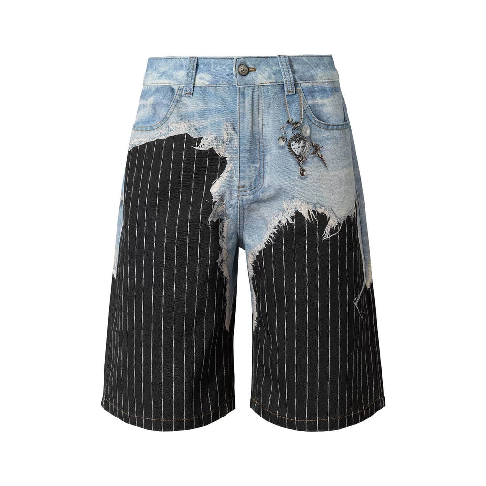 YADcrew Denim Stripe 3D Digital Print Shorts | Face 3 Face
