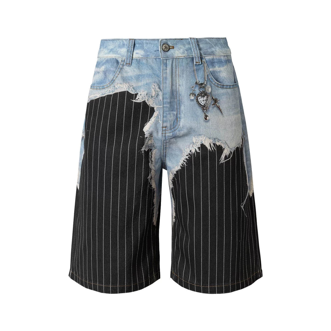 YADcrew Denim Stripe 3D Digital Print Shorts | Face 3 Face