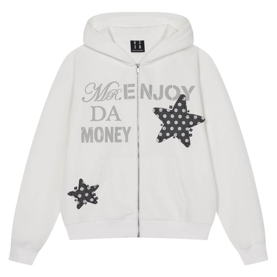MEDM Dot Pattern Star Patch Studded Zip Up Hoodie | Face 3 Face