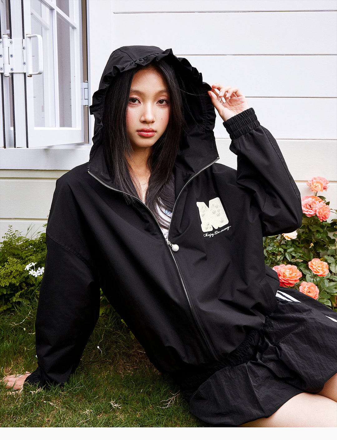 MEDM Pearl Logo Lace Hooded Zip Jacket | Face 3 Face