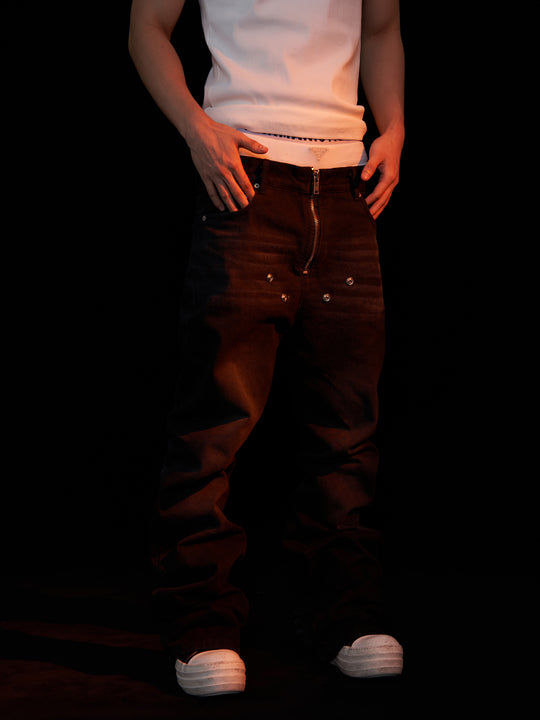 KARMANISTIC Rivet Zipper Fly Washed Flared Jeans | Face 3 Face