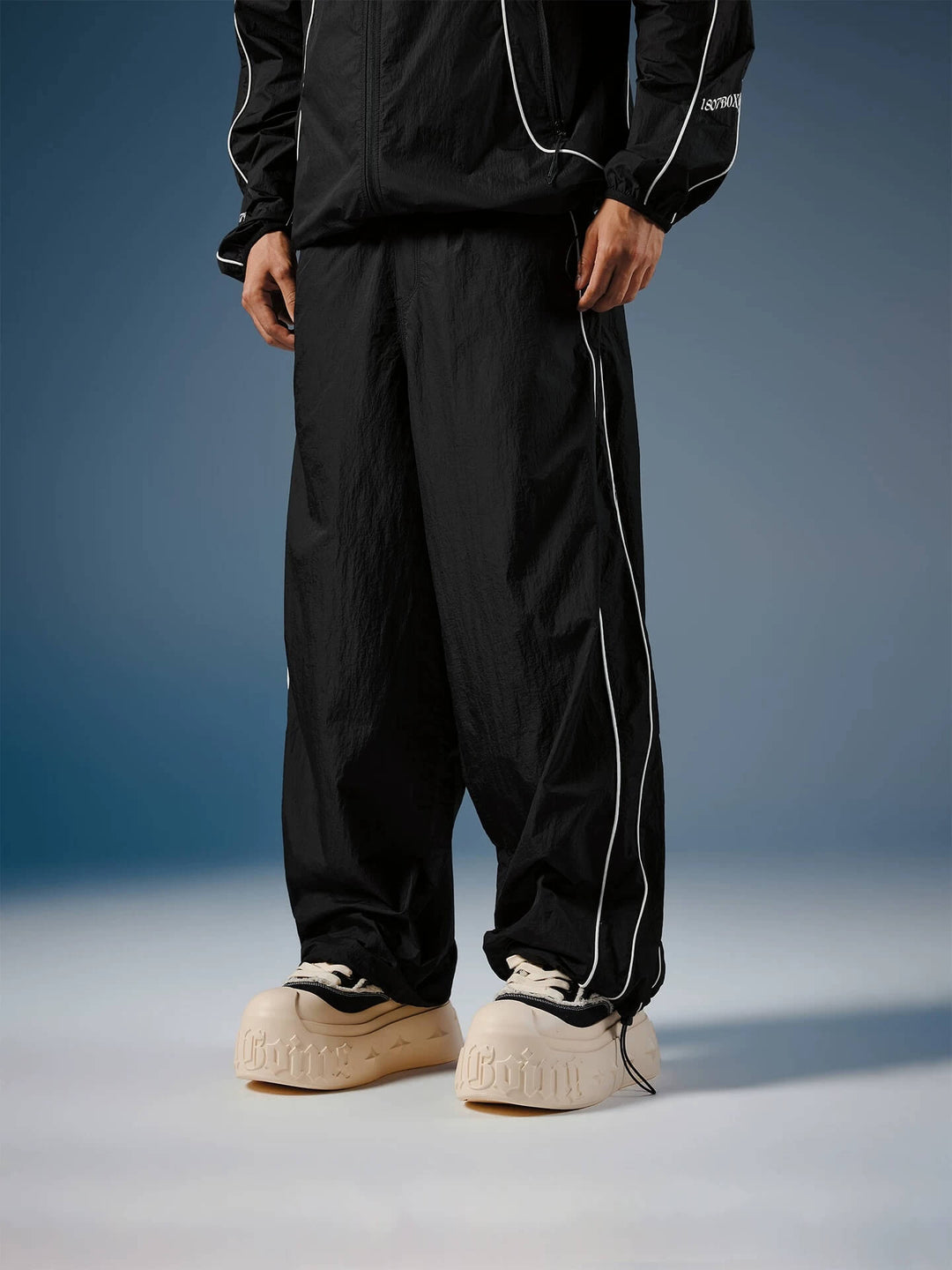 1807 Contrast Piping UPF 50 Nylon Baggy Track Pants | Face 3 Face