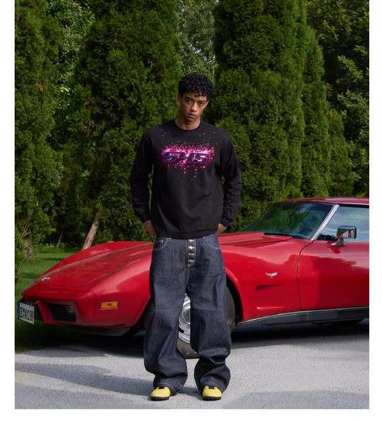 S45 Sequined Embroidered Logo Long Sleeve Tee | Face 3 Face