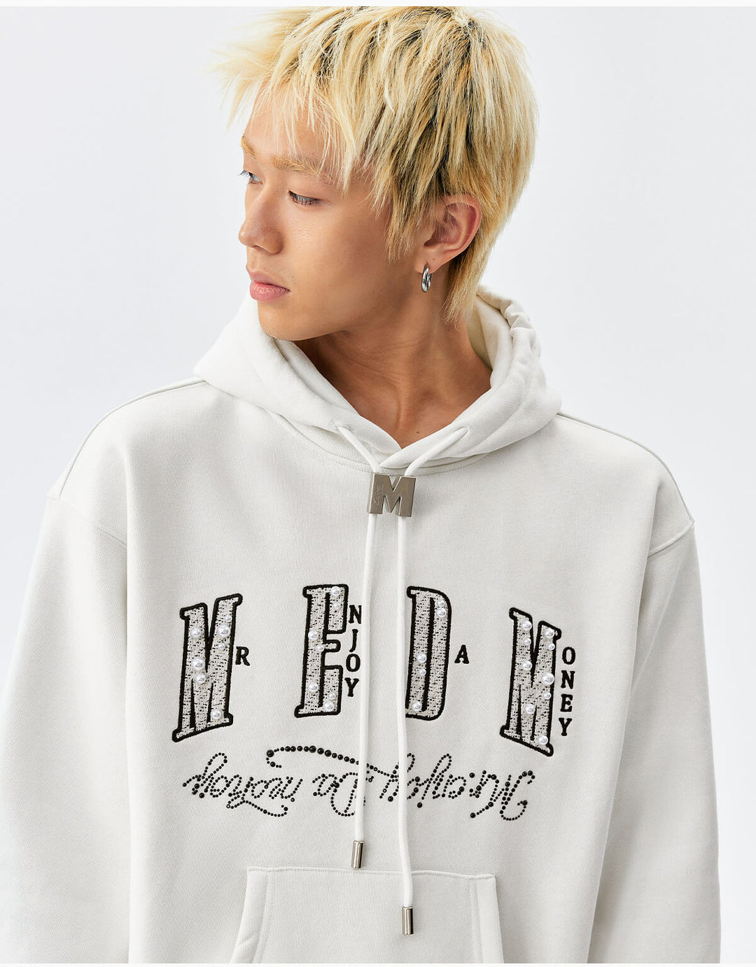 MEDM M Buckled Drawstring Pearl Logo Embroidered Hoodie | Face 3 Face