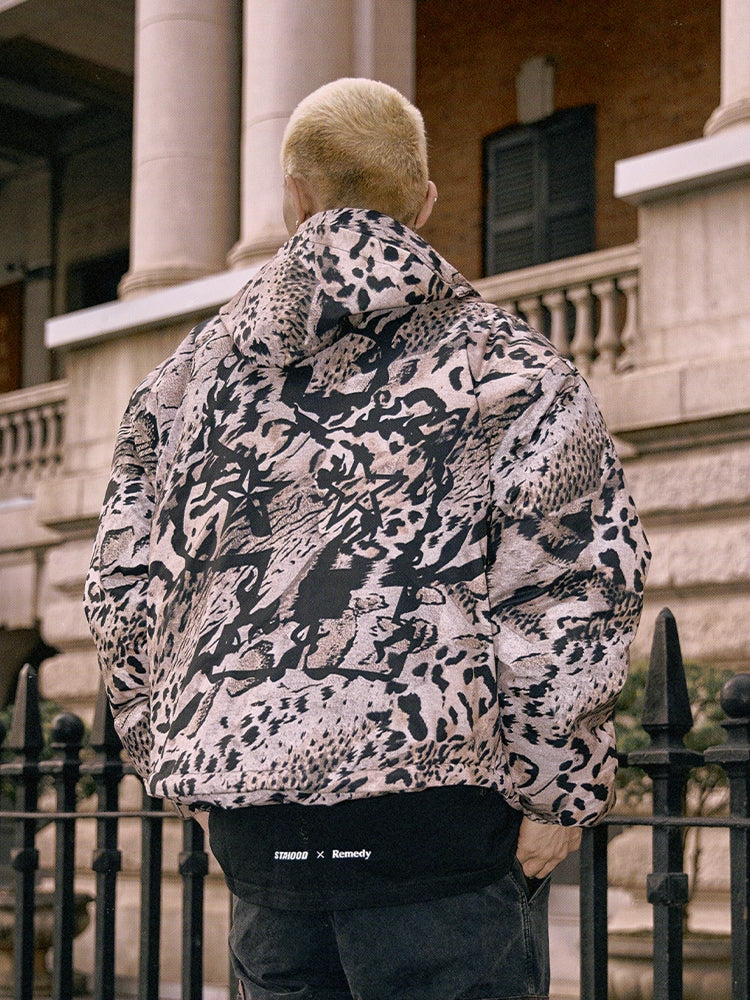 Remedy x STA STARMD SR Logo Leopard Print Hooded Mountain Jacket | Face 3 Face