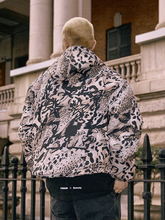 Remedy x STA STARMD SR Logo Leopard Print Hooded Mountain Jacket | Face 3 Face
