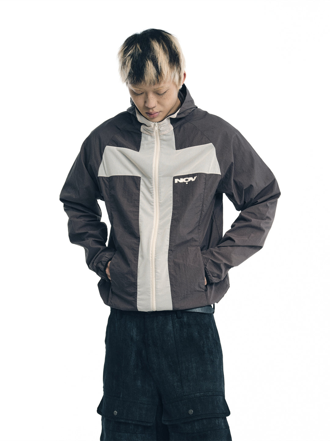 NOVACAM Wrinkled Nylon Mesh-Paneled Hooded Track Jacket | Face 3 Face