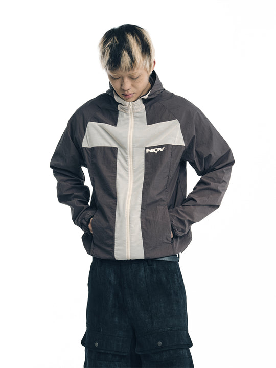 NOVACAM Wrinkled Nylon Mesh-Paneled Hooded Track Jacket | Face 3 Face