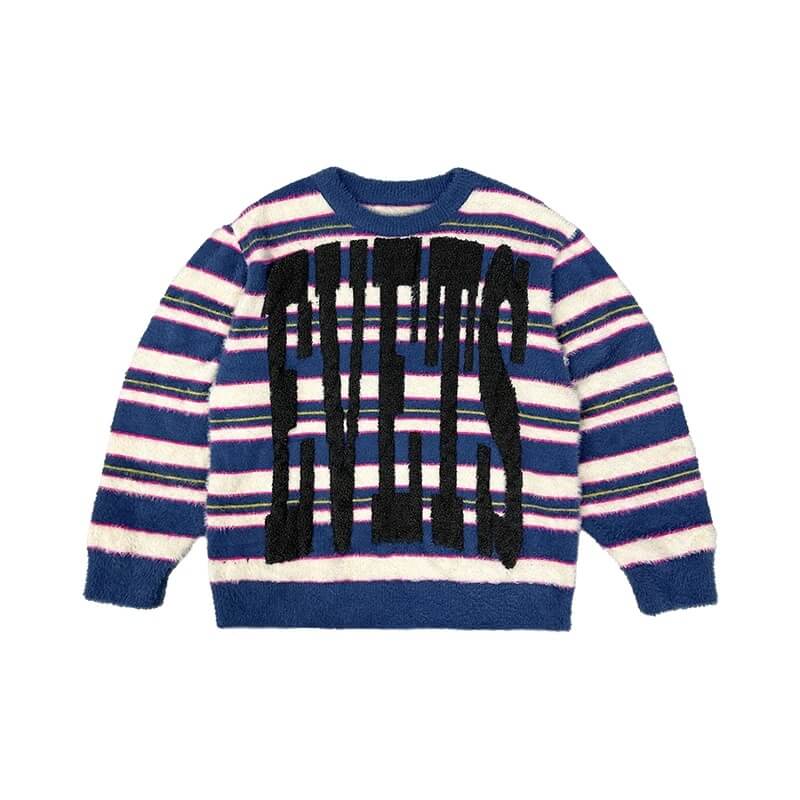 EVETS Logo Striped Fuzzy Knit Sweater | Face 3 Face
