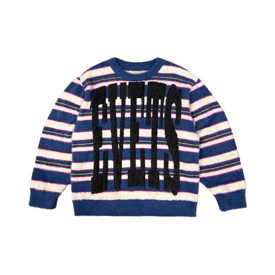 EVETS Logo Striped Fuzzy Knit Sweater | Face 3 Face