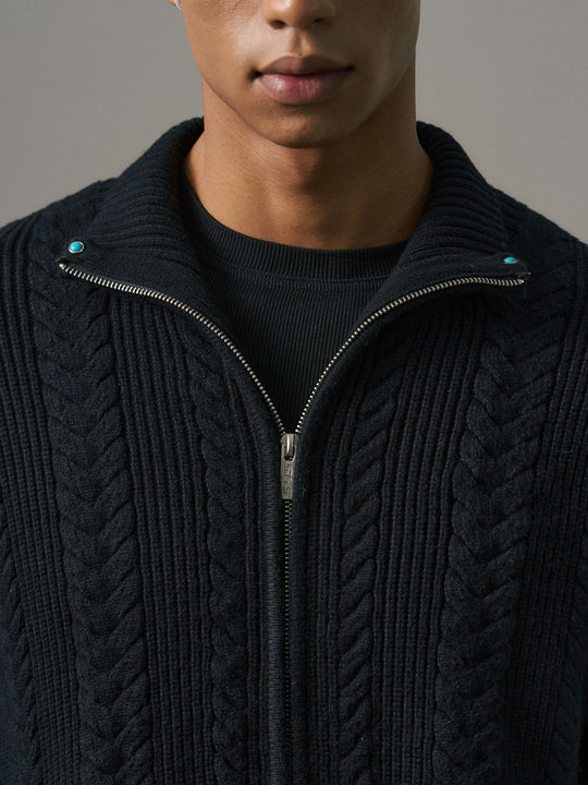 S45 Turquoise Studded Twisted Knit Zip Up Cardigan | Face 3 Face