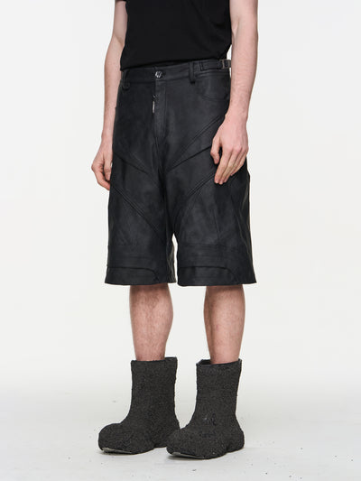 BLIND NO PLAN Motorcycle Line Patchwork Leather Shorts | Face 3 Face