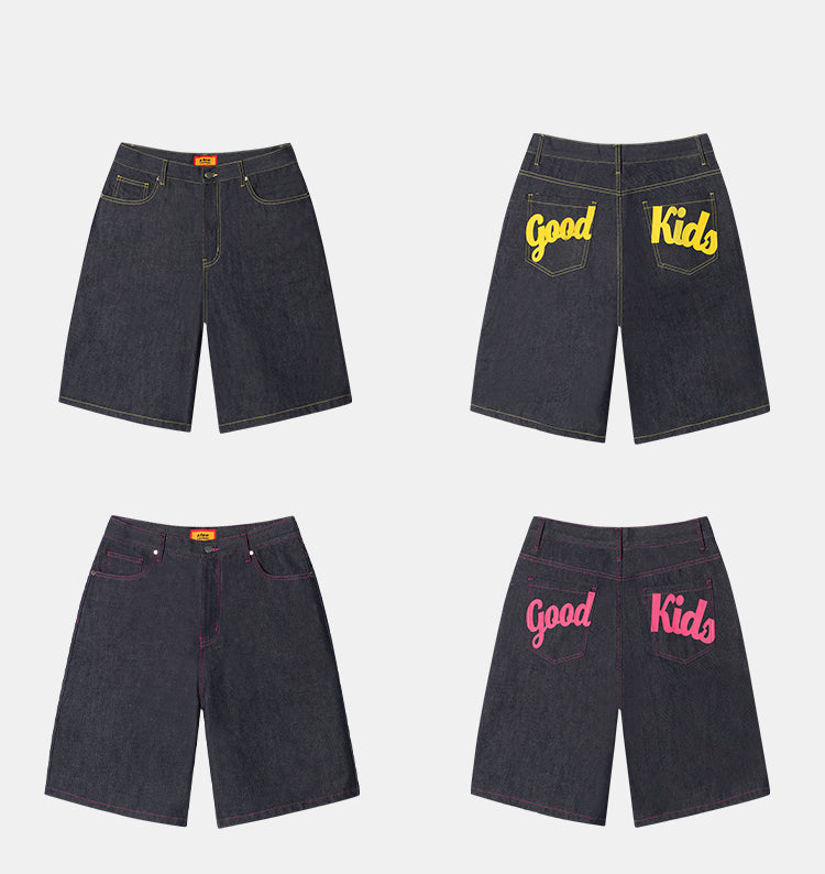 AFGK Color Print & Stitch Denim Shorts / Jorts | Face 3 Face