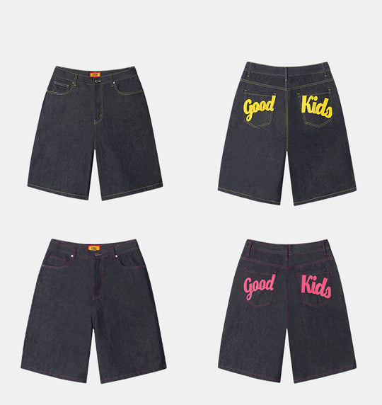 AFGK Color Print & Stitch Denim Shorts / Jorts | Face 3 Face