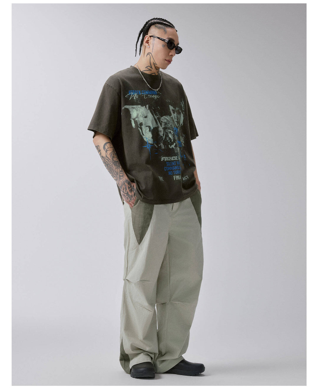 F2CE Aged Pistol Photo Print Washed Distressed Short Sleeve Tee | Face 3 Face