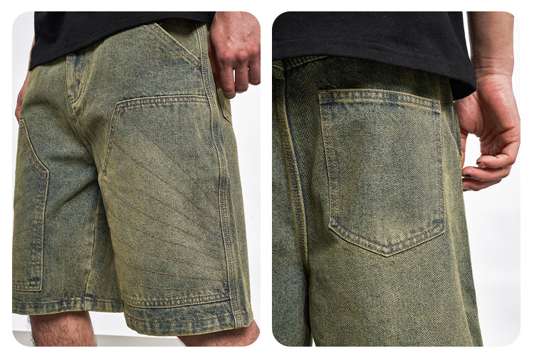 F3F Select Double Knee Line Stitch Denim Shorts | Face 3 Face