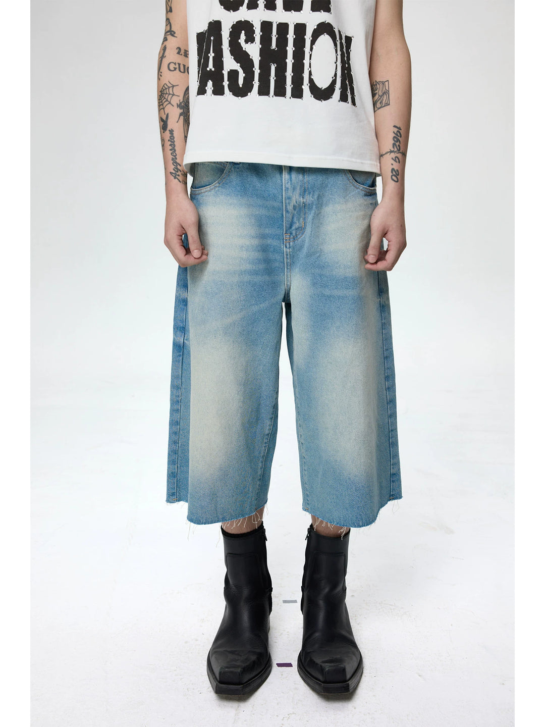 KARMANISTIC Eagle Print Washed Denim Jorts | Face 3 Face