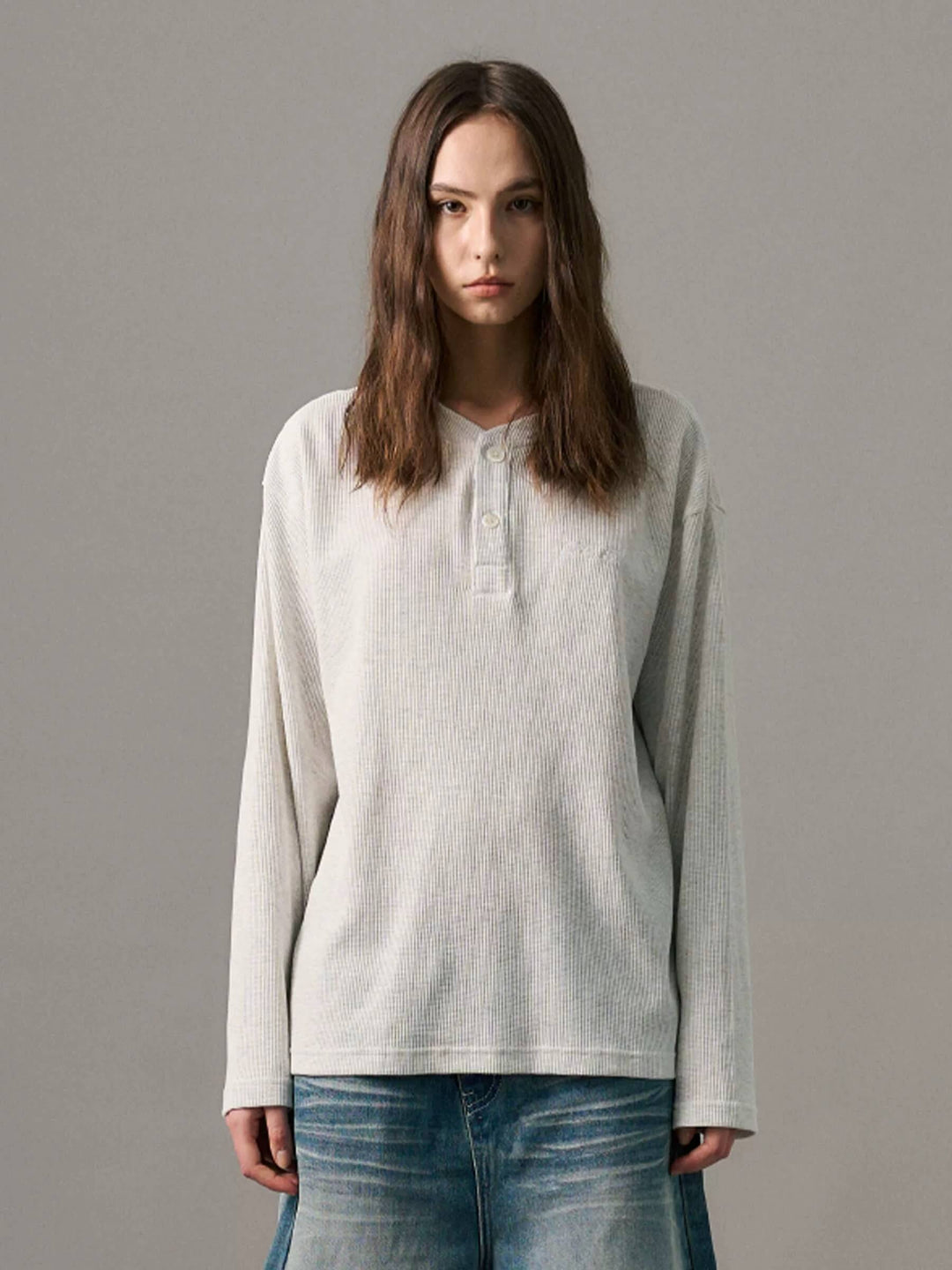 S45 Waffle Henley Neck Long Sleeve Tee | Face 3 Face