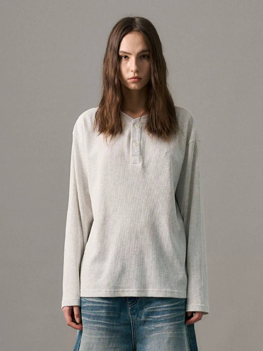 S45 Waffle Henley Neck Long Sleeve Tee | Face 3 Face