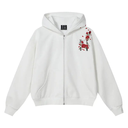 MEDM Rose Embroidered Zip Up Hoodie | Face 3 Face