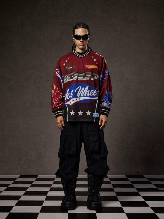 1807 Hot Wheels Racing Graphic Mesh Long Sleeve Hockey Jersey | Face 3 Face