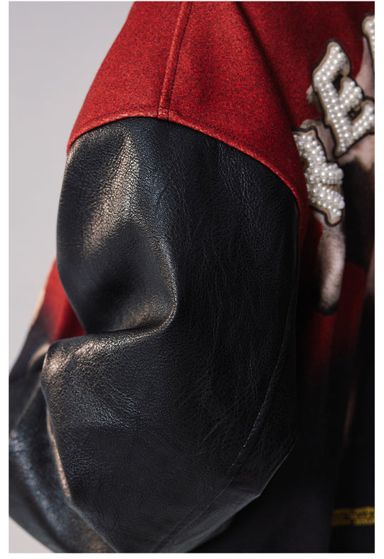 Remedy Sheep Full Print Pearl Embroidered Varsity Jacket | Face 3 Face