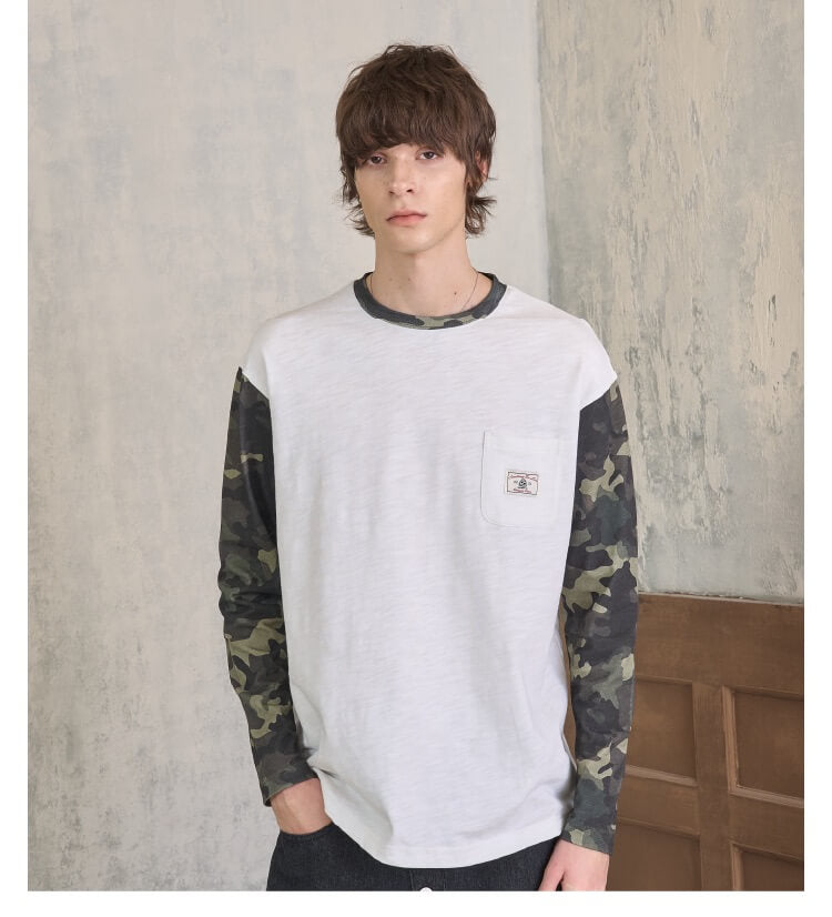 S45 Camouflage Sleeve Color Block Long Sleeve Tee