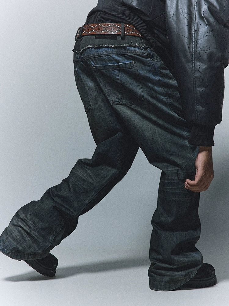 ANTIDOTE Dirty Blue Destroyed Studded Bootcut Jeans | Face 3 Face