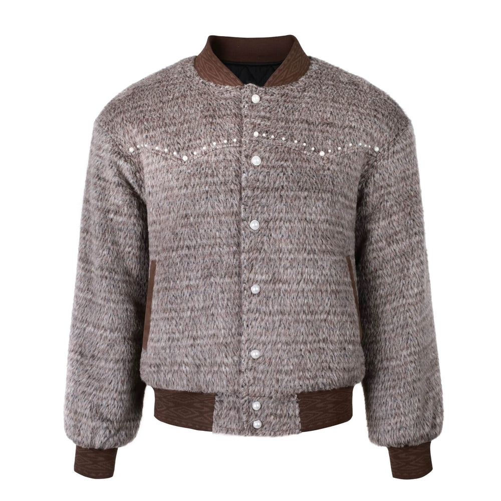 S45 Pearl Studded Fur Varsity Jacket | Face 3 Face