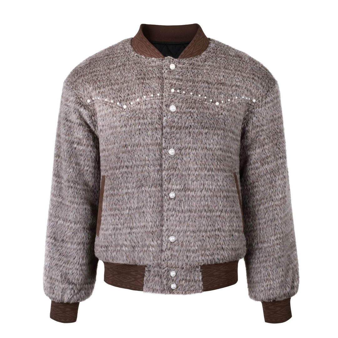 S45 Pearl Studded Fur Varsity Jacket | Face 3 Face