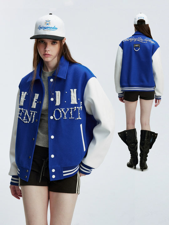 MEDM Pearl Logo Color Block Varsity Jacket | Face 3 Face