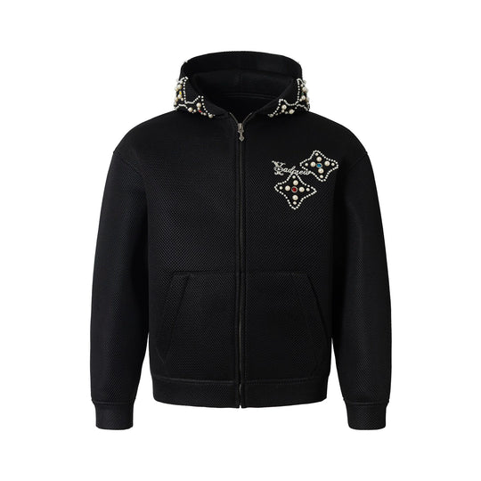 YADcrew Colorful Gemstone Pearl Mesh Zip Up Hoodie | Face 3 Face