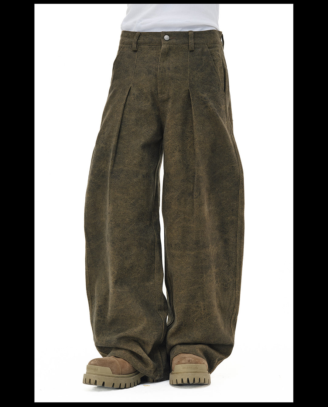 NOVACAM Brown Washed Tuck Baggy Pants | Face 3 Face