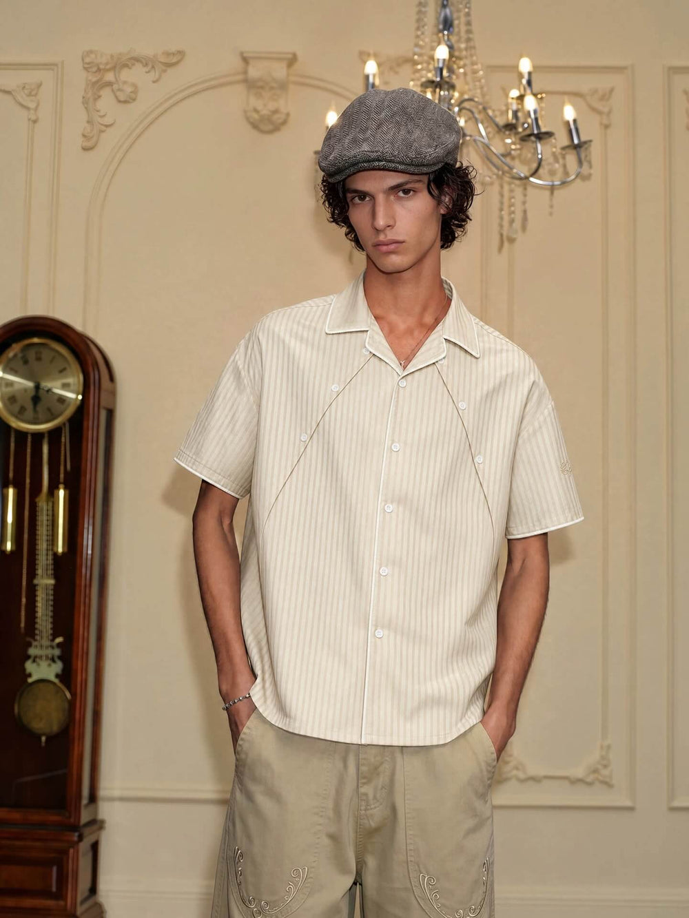 YADcrew Shiny Satin Striped Short Sleeve Shirt | Face 3 Face
